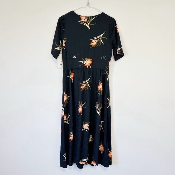 NWT RVCA Women Black Floral V-Neck Front Button Closure Midi Dress XS Whimsigoth - Picture 5 of 11